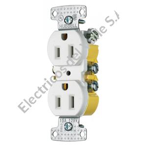 TOMA DOBLE 15 AMP BLANCO P/TIERRA 125V SIN TAPA  HUBBELL
