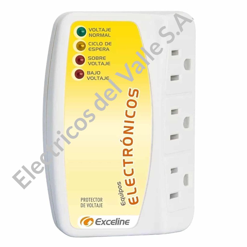 PROTECTOR 12 AMP ELEC ENCHUFABLE 3 SALIDAS 120V 90/140VAC PC/IMPRESORAS/AUDIO/TV/DVD/BLURAY EXCELINE ***