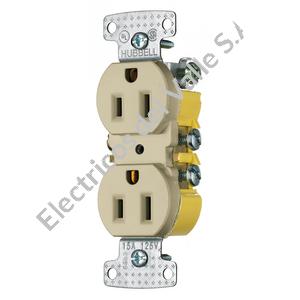 TOMA DOBLE 15 AMP MARFIL P/TIERRA 125V SIN TAPA USO RESIDENCIAL  HUBBELL