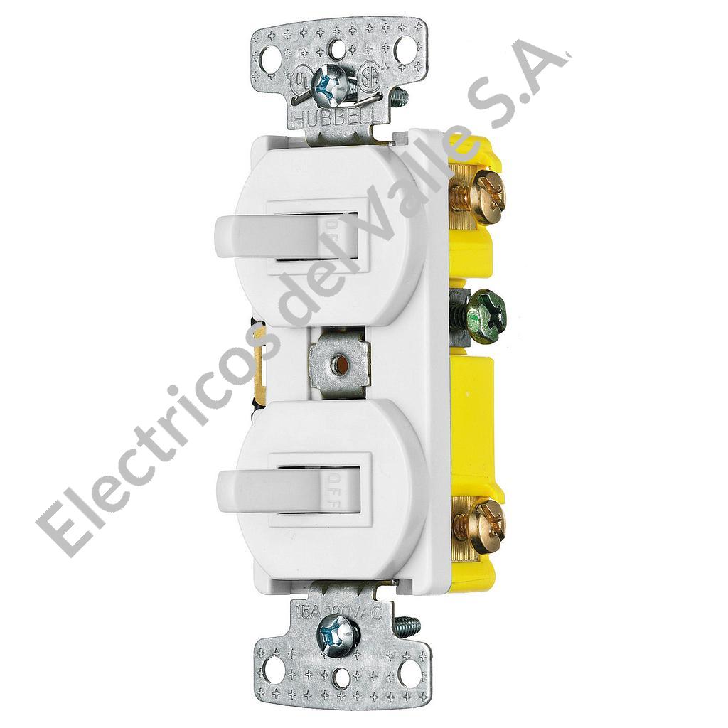 INTERRUPTOR DOBLE 15 AMP 125V BLANCO SIN TAPA HUBBELL c